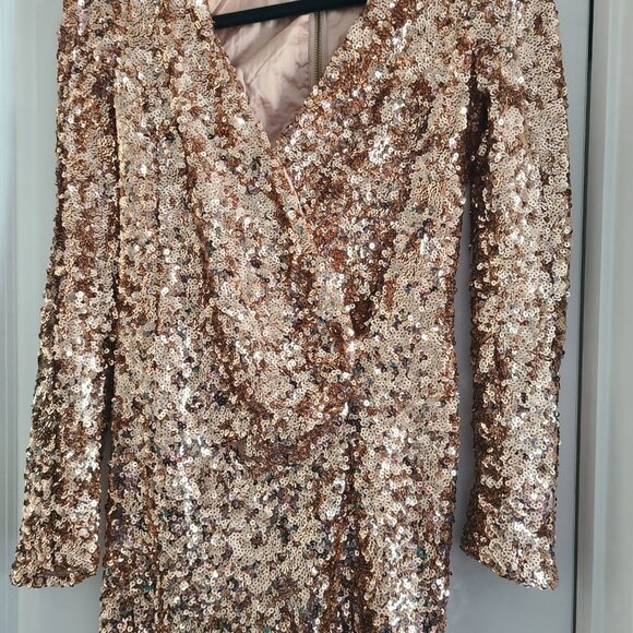 SEQUINS SZ 6 FRENCH CONNECTION ALEXIS SAMANTHA ROS GOLD SEQUIN PARTY DRESS XMAS - Picture 9 of 10